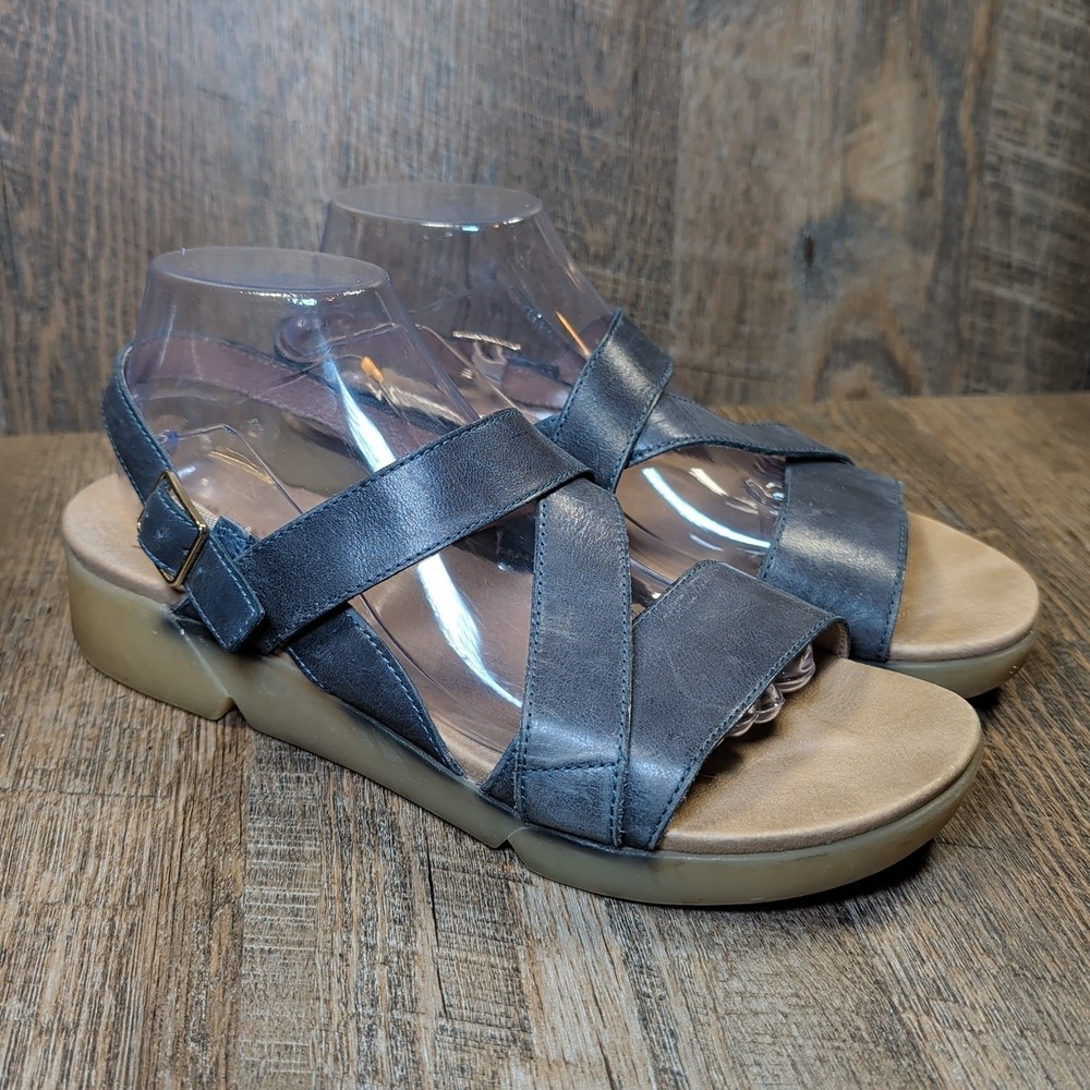 Wonders Leather Strappy Low Wedge Sandals Blue Women's US 9.5 - 10 EU 41